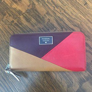 Fossil Multi-color zip around Leather Wallet